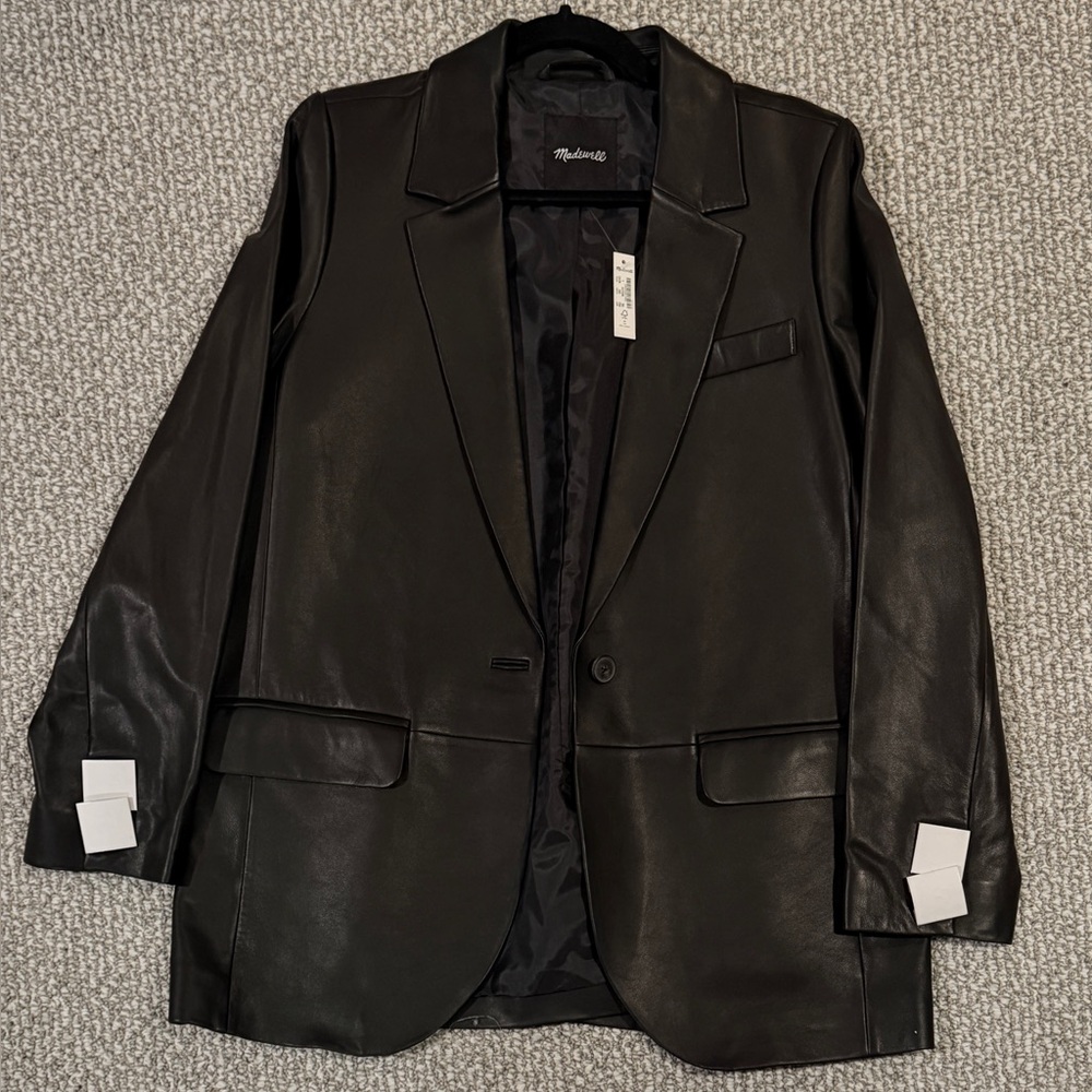 NWT Madewell Women’s Black Leather Jacket in Size Large
